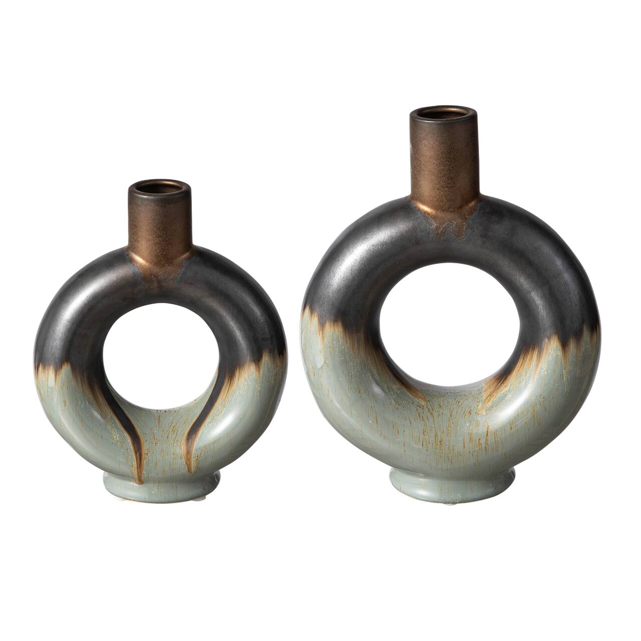 Glitzhome® Circle Hollow Two-Tone Ceramic Modern Vase Set